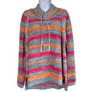 J Jill Womens Striped Cotton Linen Knit Sweater Size L Outdoor Cabin Apres‎ Ski